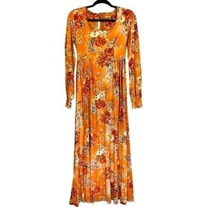BIANCHI Vintage Orange Floral Print Maxi Dress‎
